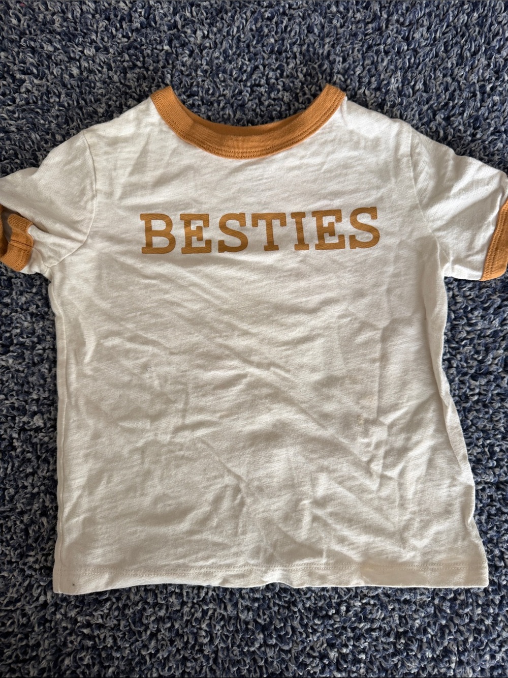 BESTIES Kids Ringer Tee in White with Mustard Trim